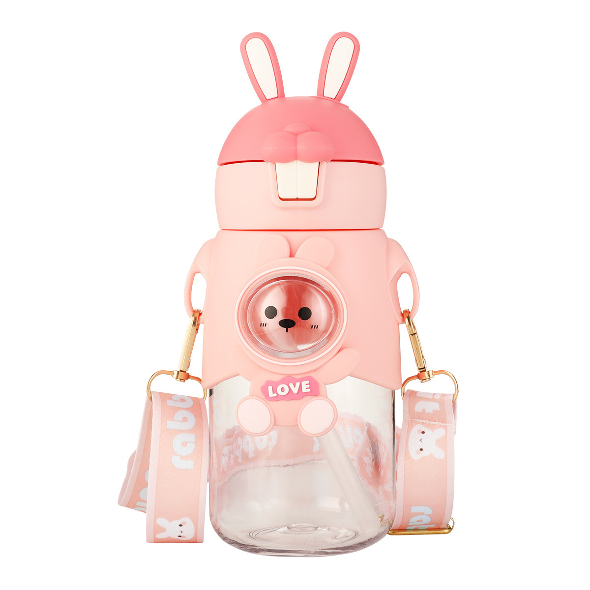 2023 New style of plastic cups for kindergarten babies and students, DIY cartoon cute children's straws, water cups, straps and shoulder straps Item Picture