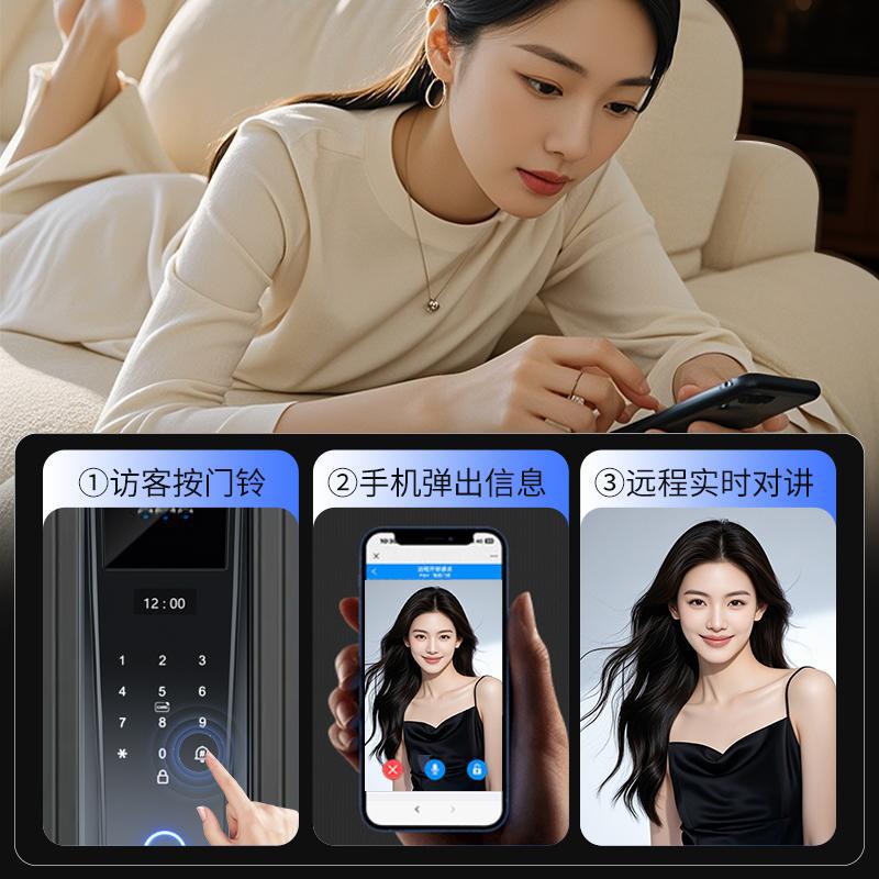 Video intercom, smart lock, face recognition, fully automatic fingerprint lock, password lock, home security door, remote opening details Picture