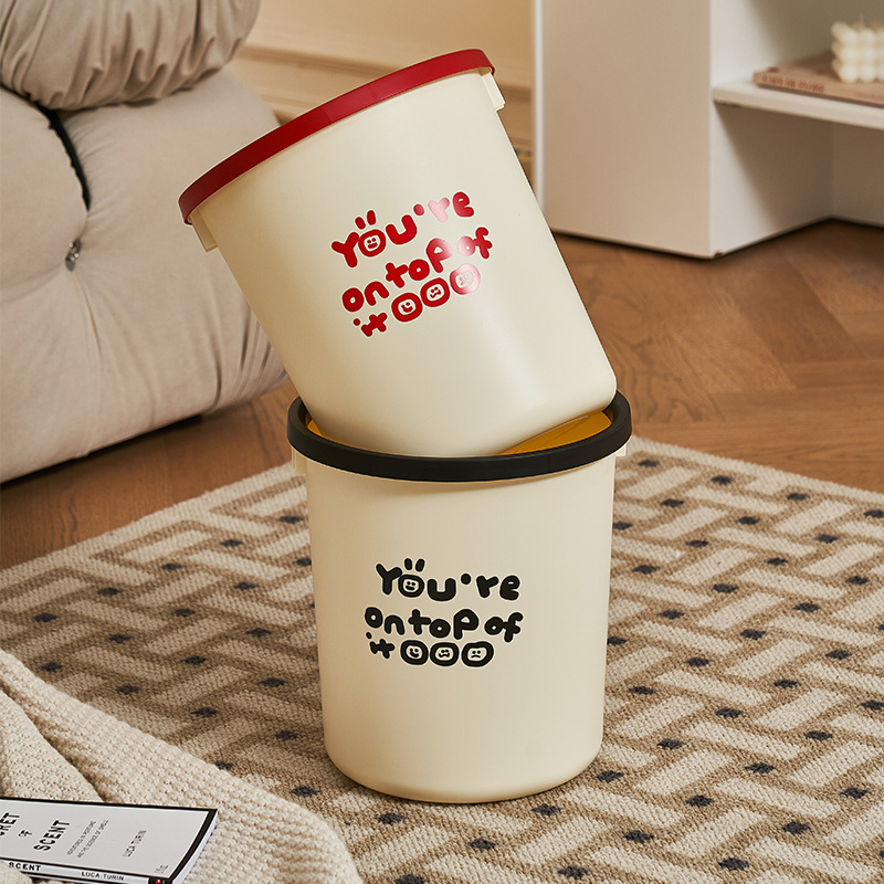 Jelly bean cream air pressure ring trash can large capacity thickened office home bedroom living room lovely printed garbage can Specification drawing