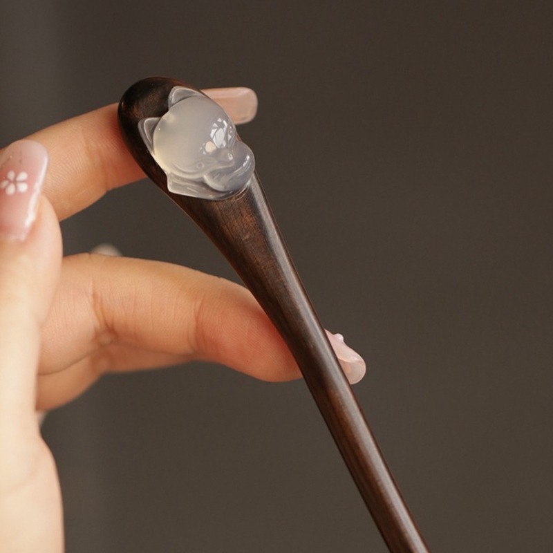 Chinese style, Chinese trend, ancient style, little fox wooden hairpin, new Chinese style, back of the head, updo hairpin, hairpin, classical and simple Hanfu hair accessory, hairpin for women