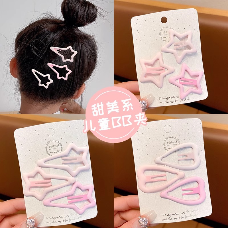 Pink cute star-shaped hair clips, side hair clips for women, children's heart-shaped bb clips, broken hair clips, headwear for summer details Picture