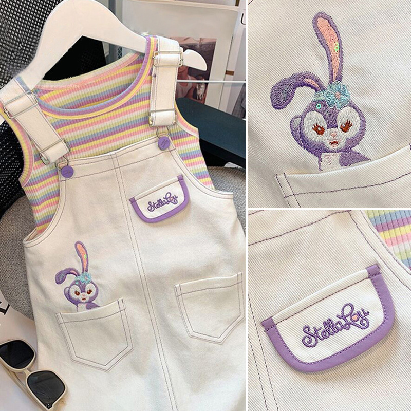 The summer chic children's shoulder dress set, a Korean version of a baby girl's two-piece summer outfit, is trendy and fashionable details Picture