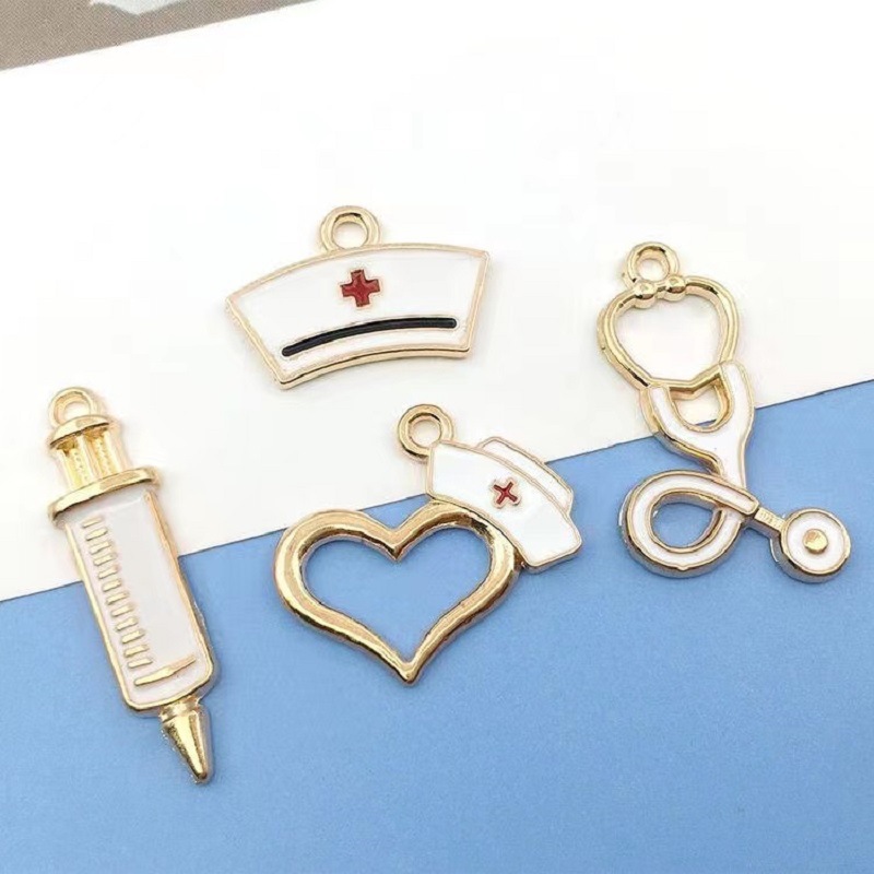 Cross-border diy handmade accessories Mini syringe stethoscope Nurse's hat alloy pendant necklace pendant thumbnail