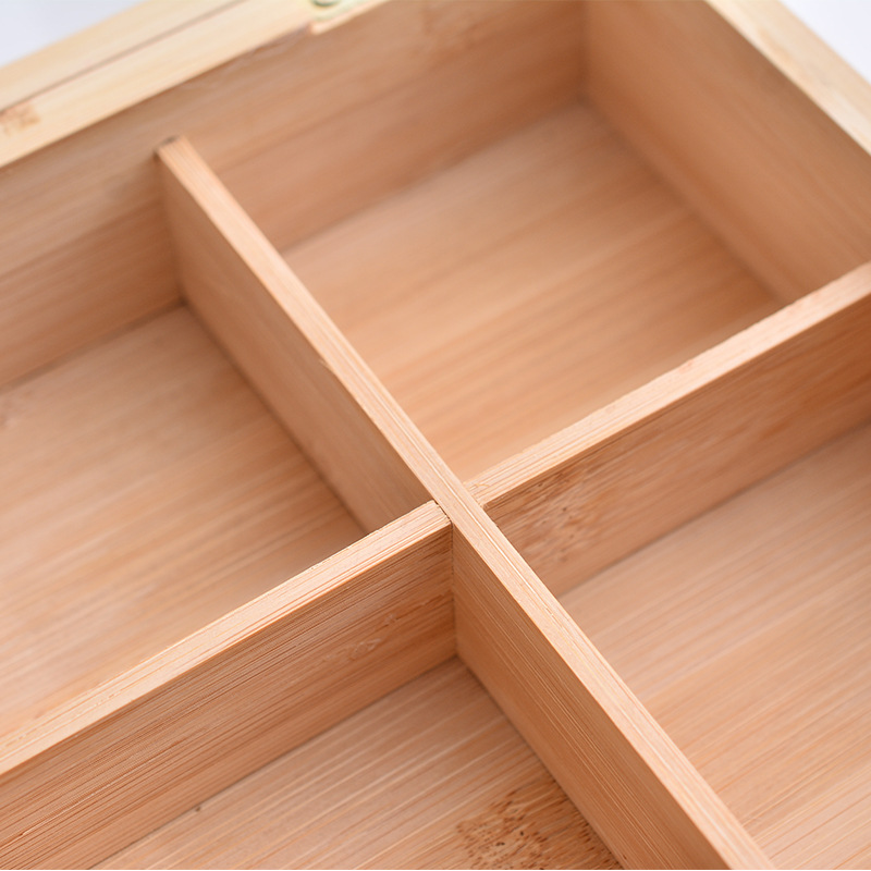 Bamboo flip-top transparent glass multi-compartment tea box, desktop accessories and jewelry storage box, dried fruit box, zongzi box Application Scenario