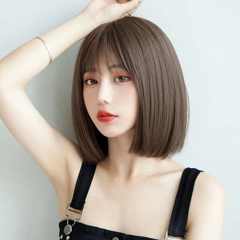Net celebrity new wig bobo head short straight hair fashion buckle Korean girl wig head cover spot a replacement Specification drawing
