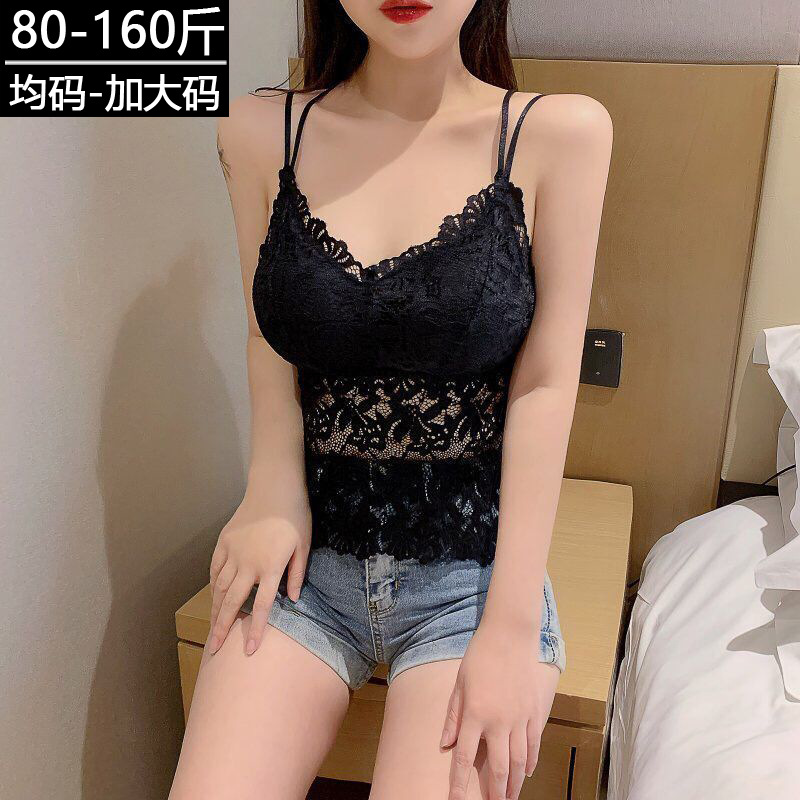 美背蝴蝶性感蕾丝吊带女士背心 外穿内搭带胸垫修身打底漏背背心