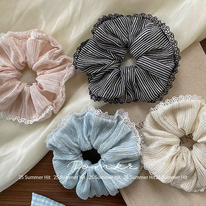 The new Korean-style simple and elegant lace-trimmed large intestine hair band is a versatile accessory for girls. The retro high-elasticity bun hair is perfect for women Application Scenario