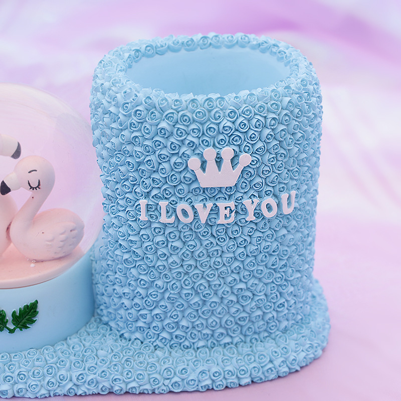 Cartoon Luminous Flamingo Crystal Ball Pen Holder Ins Wind Home Desktop Storage Box Resin Nightlight Decoration Wholesale Specification drawing