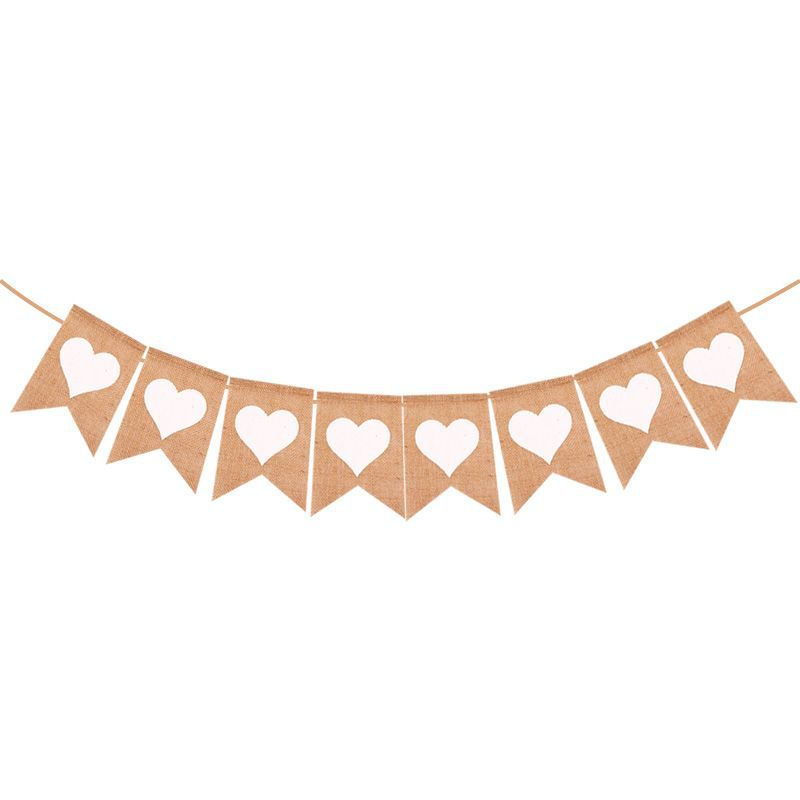 Cross-border direct supply Valentine's Day Jute Love Banner Birthday Wedding Party decoration banner Triangular flag Item Picture