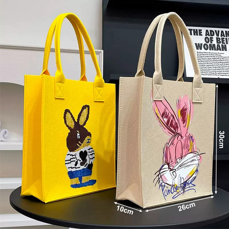 Student Tote Bag Cartoon Felt Tote Bag With Large Capacity Shopping Hand Cartoon Color Printed Felt Tote Bag details Picture