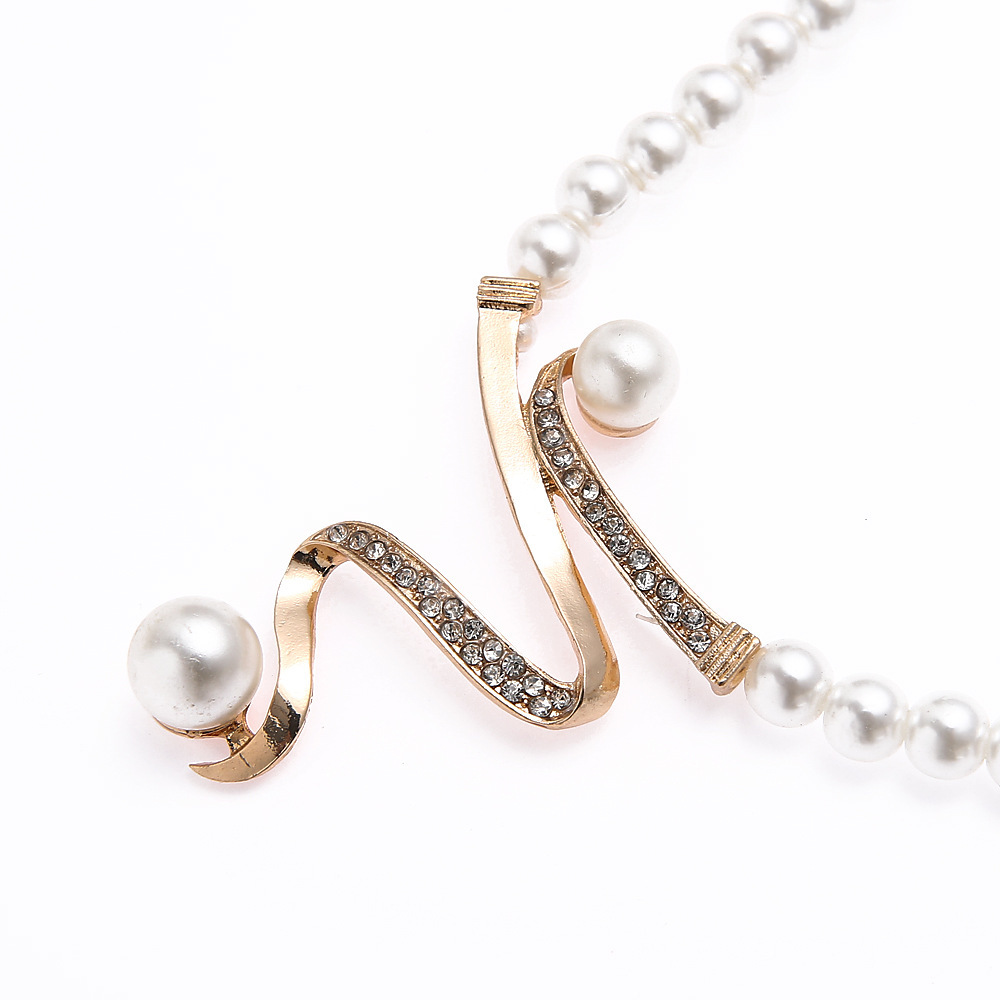 Pearl inlaid diamond necklace earrings wedding jewelry set 2 sets act the role of set bride jewelry manufacturers wholesale lady Specification drawing
