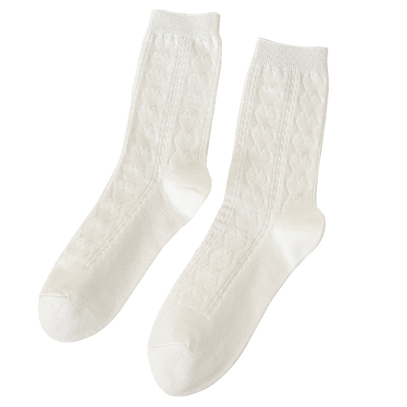 Sock stall, one-piece consignment, mid-calf socks, women's autumn and winter new simple and trendy striped socks, women's black and white pile socks, double-needle solid color cotton socks, one-piece consignment Item Picture