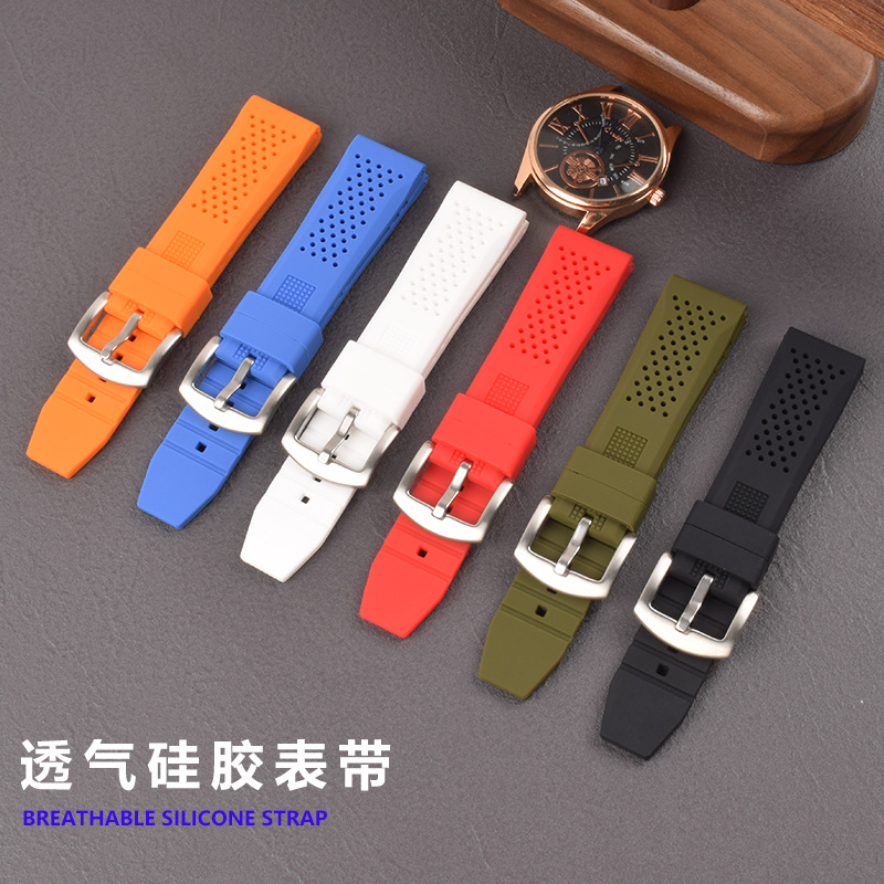 通用平头男女手表直生耳透气硅胶表带运动纯色18/20/22/24腕带