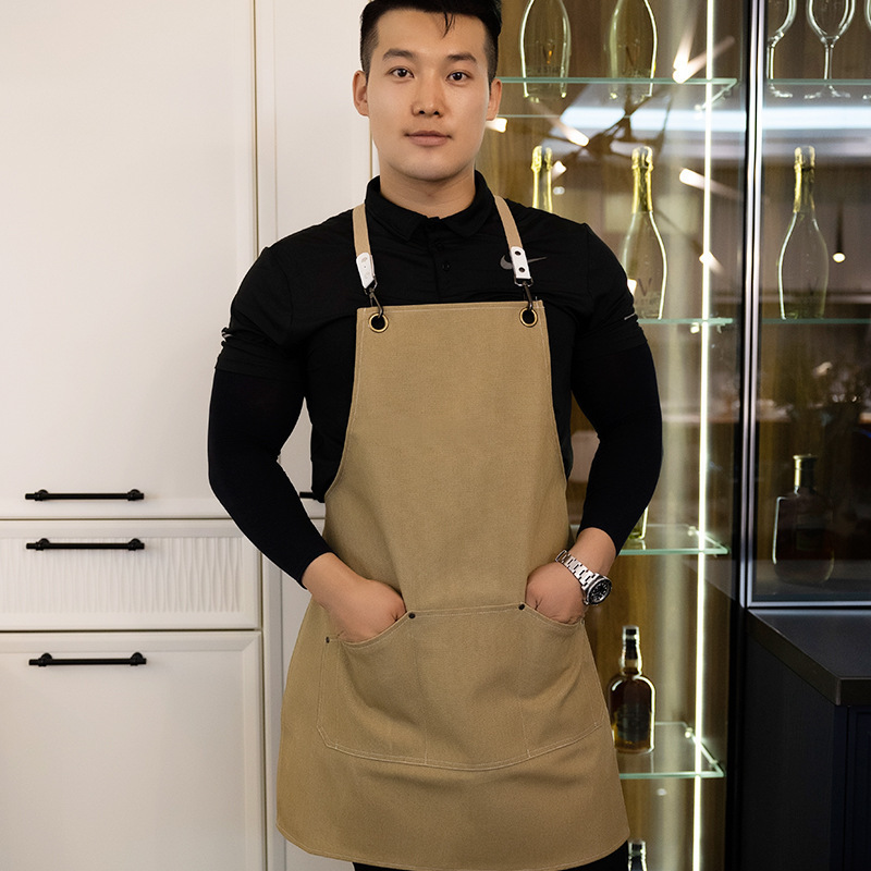 【 Chi Jia 】 Wholesale canvas aprons for home kitchens, thickened waistbands, coffee shops, haircuts, milk tea shops, and work uniforms details Picture