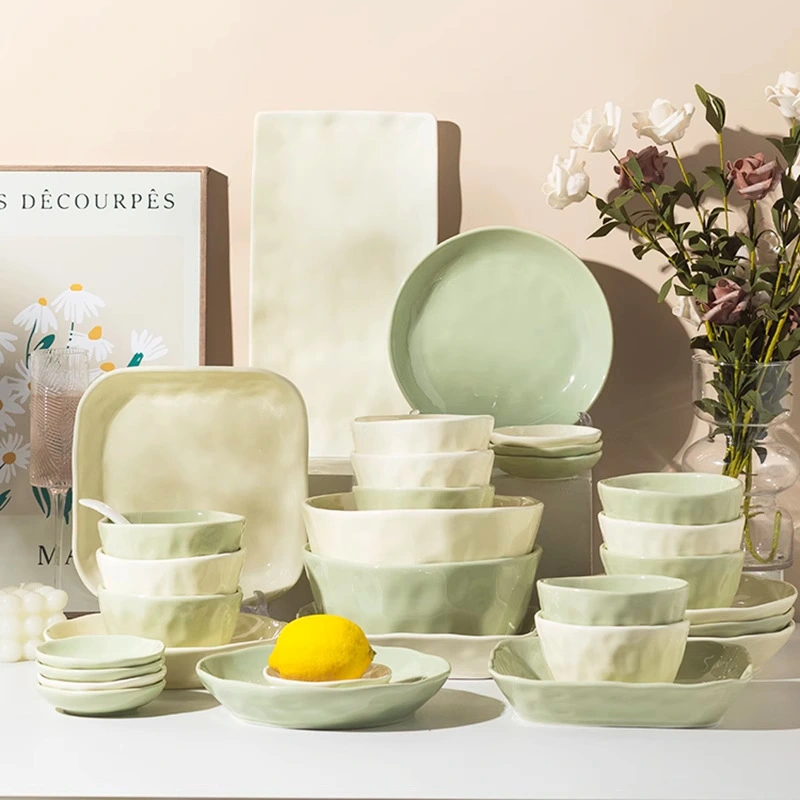 Underglaze Color Cream Wind Ceramic Tableware Light Luxury Home High Appearance Level Dish Dish Dish Diy Combination Dish Set