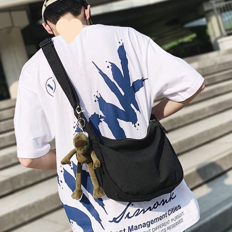 ins streetwear crossbody bag, men's canvas single-shoulder bag, women's casual and versatile backpack, 2024 new Japanese men's bag