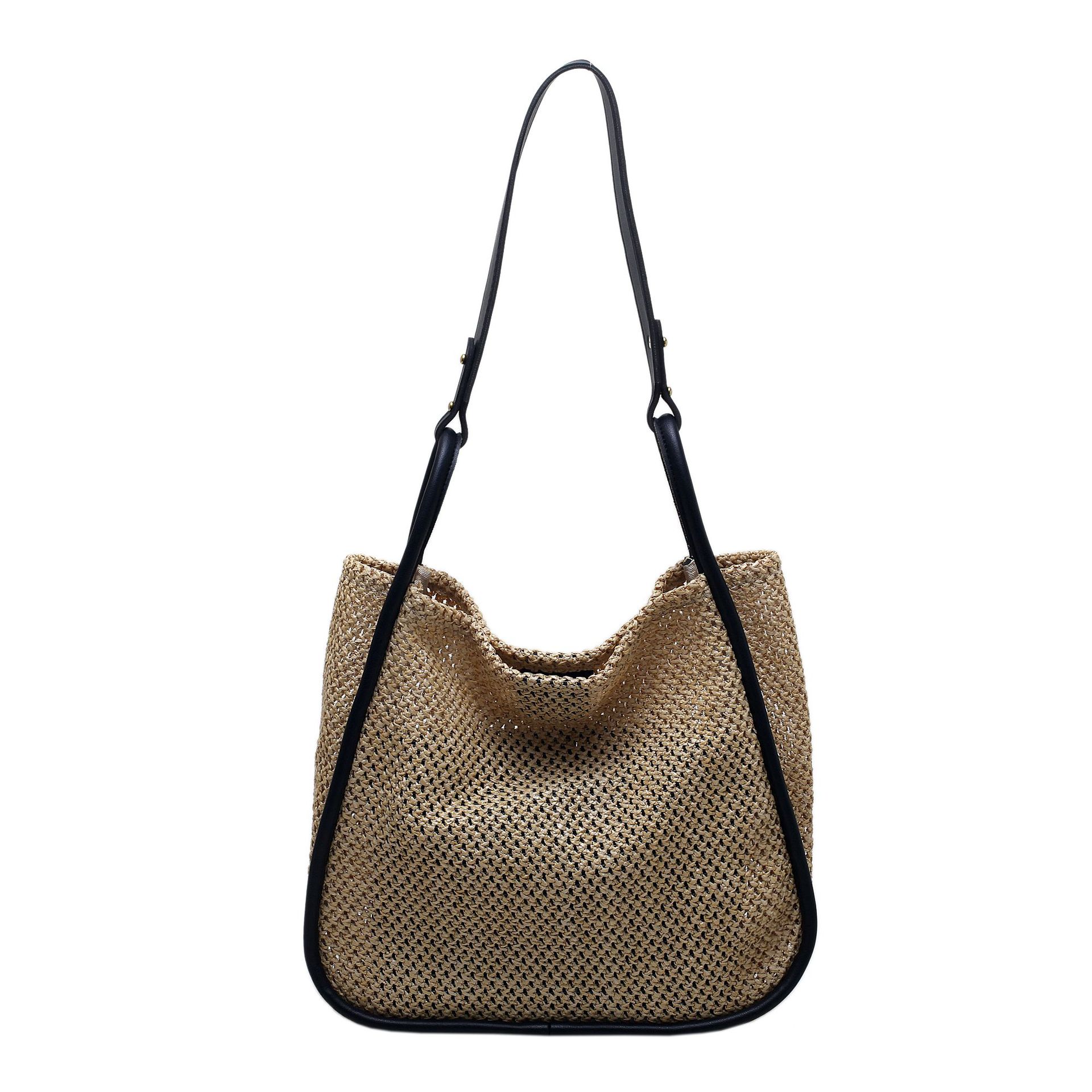 Foreign Trade Large Capacity Portable Straw Bag Female 2022 New Toth Personality Color Contrast Summer Commute Bag Single Shoulder Knitting Item Picture