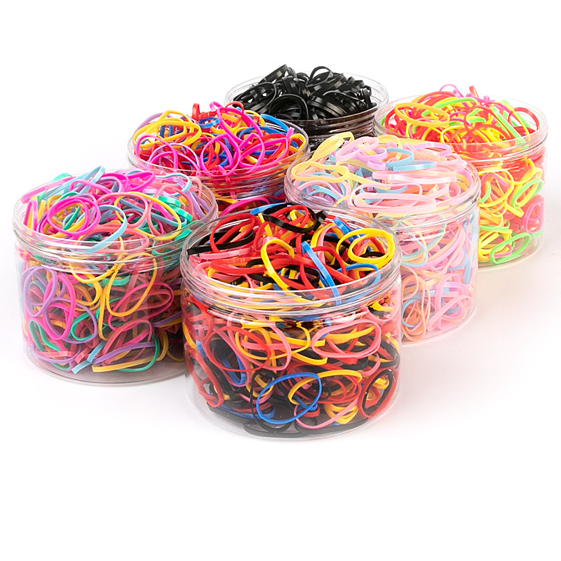 New Boxed Hair Rope Black Large Round Bottle Color High Elastic Scrunchie Strong Pull Constant Children Disposable Small Rubber Band Item Picture