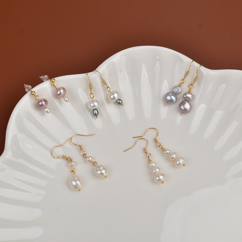 Handcrafted original natural freshwater pearl earrings, mushroom-shaped Baroque French pearl earrings, high-end pearl