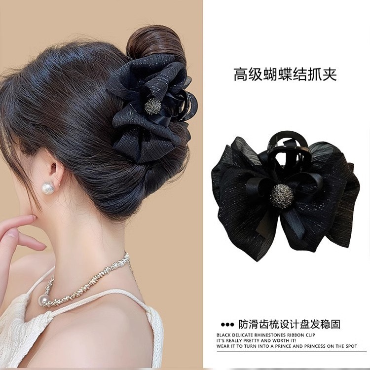 Red New Year Hair Accessories Net Gauze Bubble Bow Clip Korean Elegant Hair Clip Shark Clip Advanced Sense Application Scenario