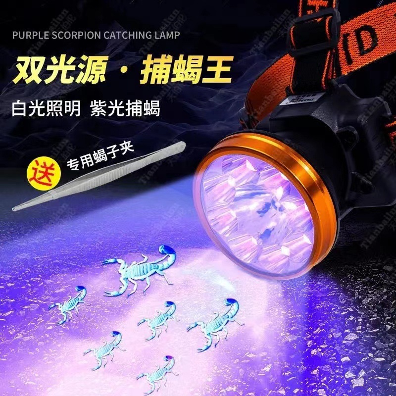 8+1 lithium battery ultraviolet scorpion-catching special headlamp led purple light scorpion-catching scorpion lamp strong light rechargeable