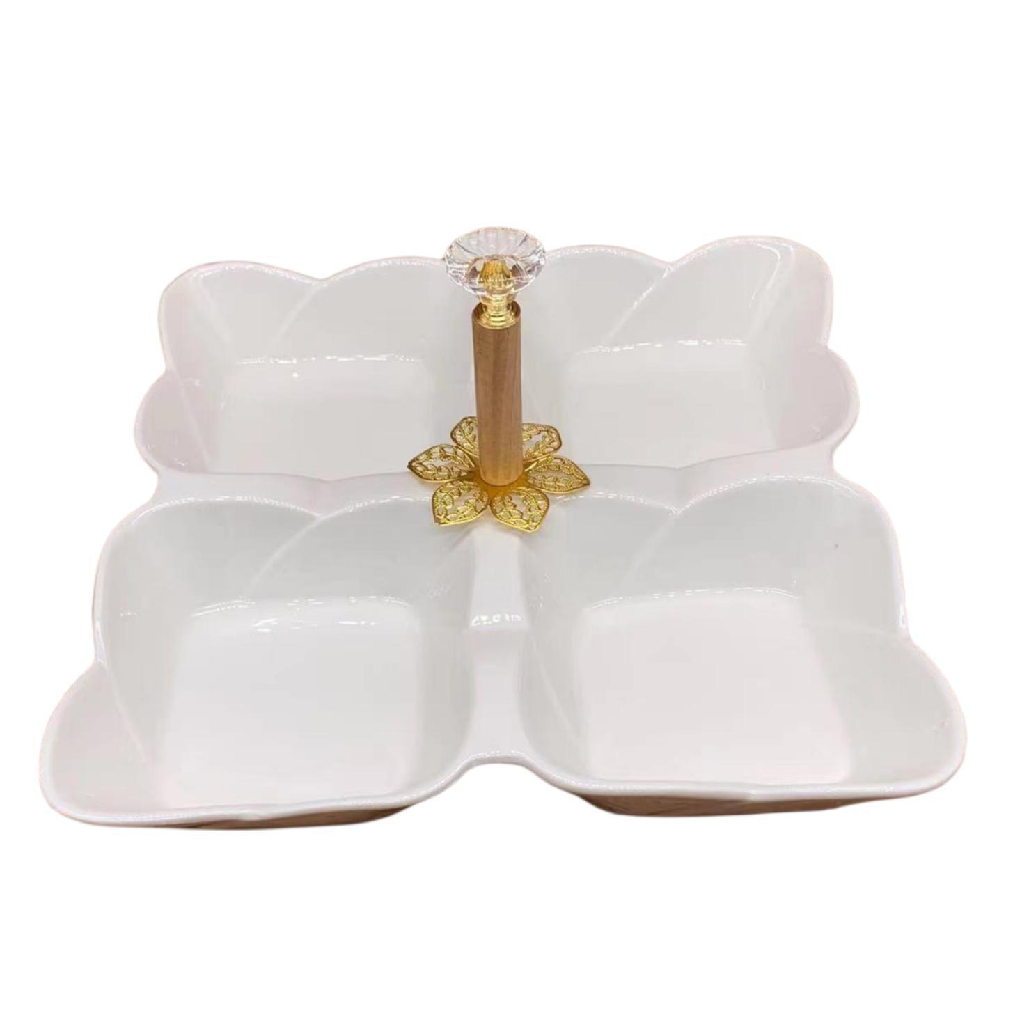5 grid fan leaf pure white ceramic multi-grid fruit plate design sense pure white fruit plate portable restaurant food five-grid platter Specification drawing