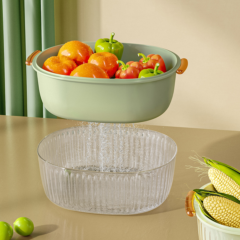 Double vegetable wash basin drain basket Kitchen household plastic fruit tray living room water filter basket panning basket 01201-290 Application Scenario