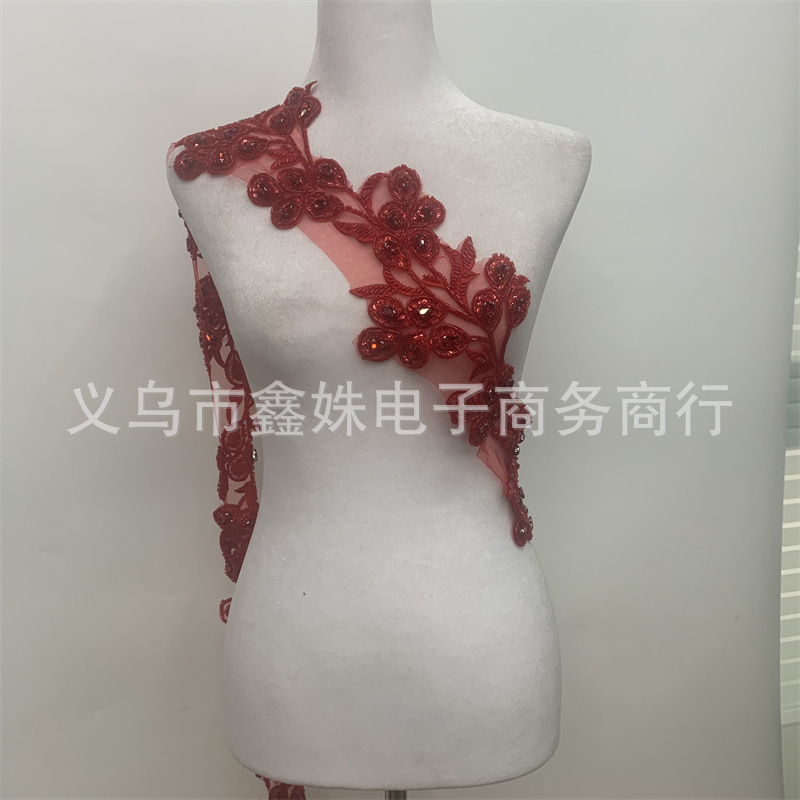 High-quality three-dimensional flower rhinestone imitation pearl embroidery DIY lace mesh lace collar decoration clothing accessories details Picture