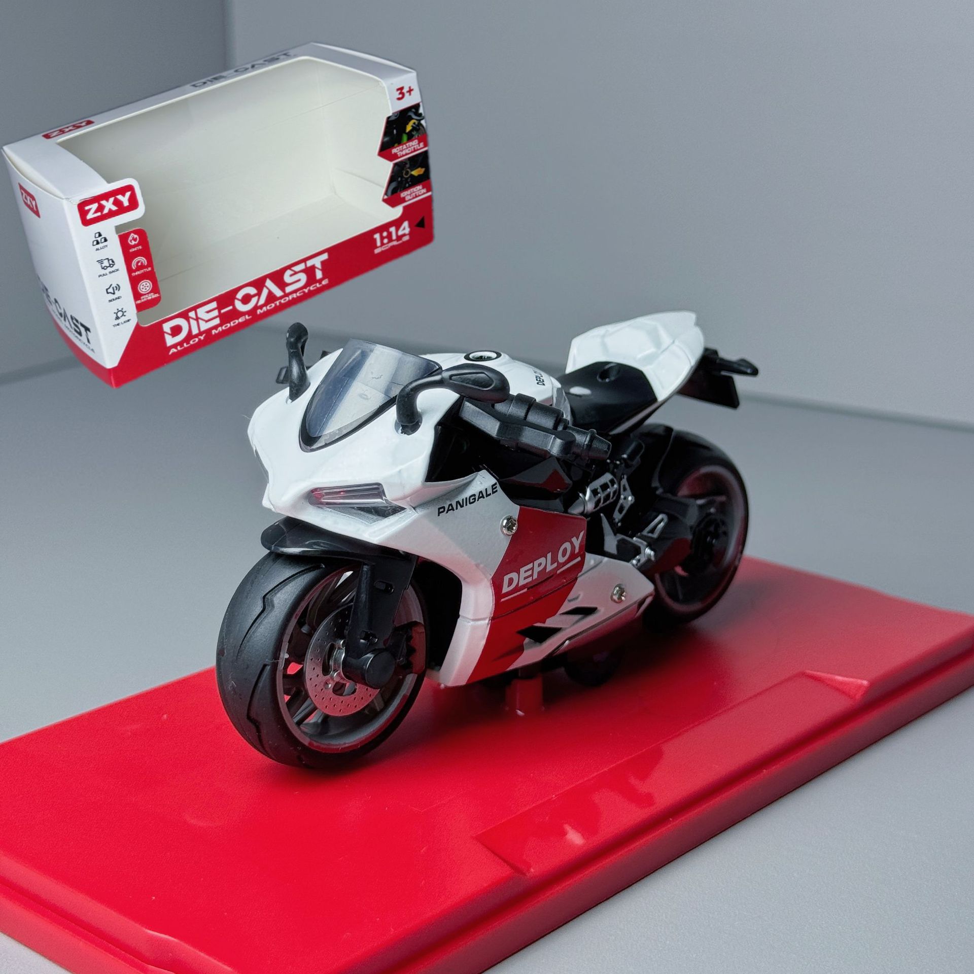 跨境1：:14合金回力摩托车模型声光音乐玩具摆件儿童玩具礼盒批发详情5