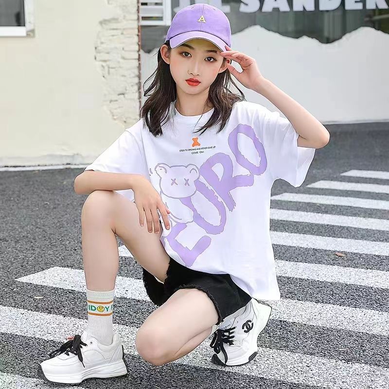 女大童休闲韩系爆款时尚洋气短袖上衣少女装修身显瘦炸街夏季T恤