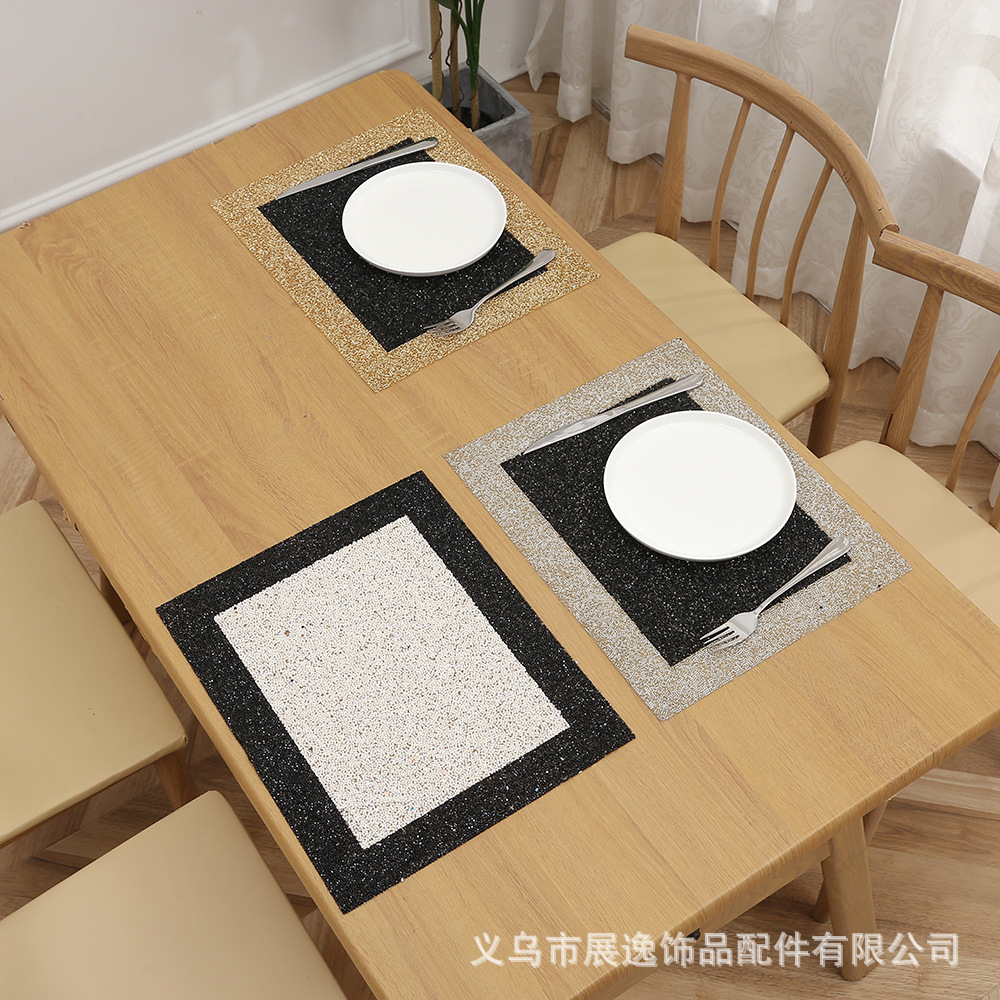 The New Simple Wind Resin Rhinestone Square Table Heat Insulation Mat Light Luxury Creative Restaurant Wedding Table Mat Wholesale details Picture