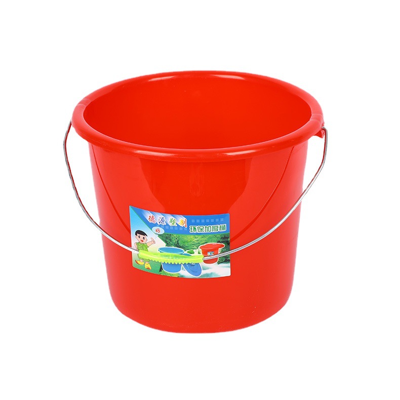 Brand new material red plastic water bucket, thickened iron hand-held household round water storage bucket logo can be made as required Item Picture