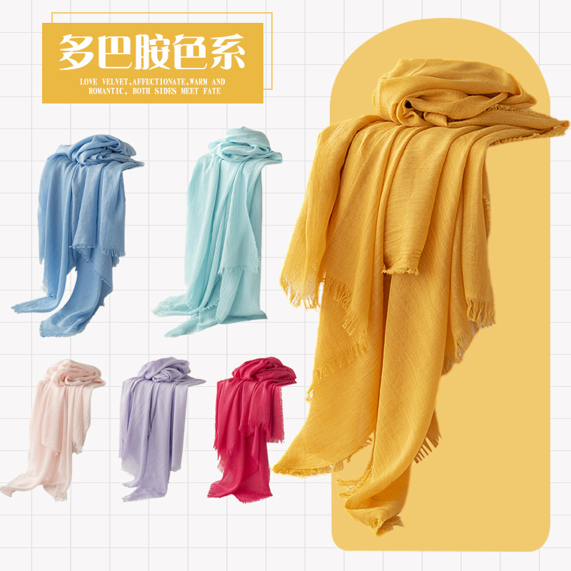 Spring And Summer New Cotton Linen Scarf Fashion Commuter Scarf Female Dopamine Solid Color Sunscreen Warm Shawl Woolen Gauze Scarf