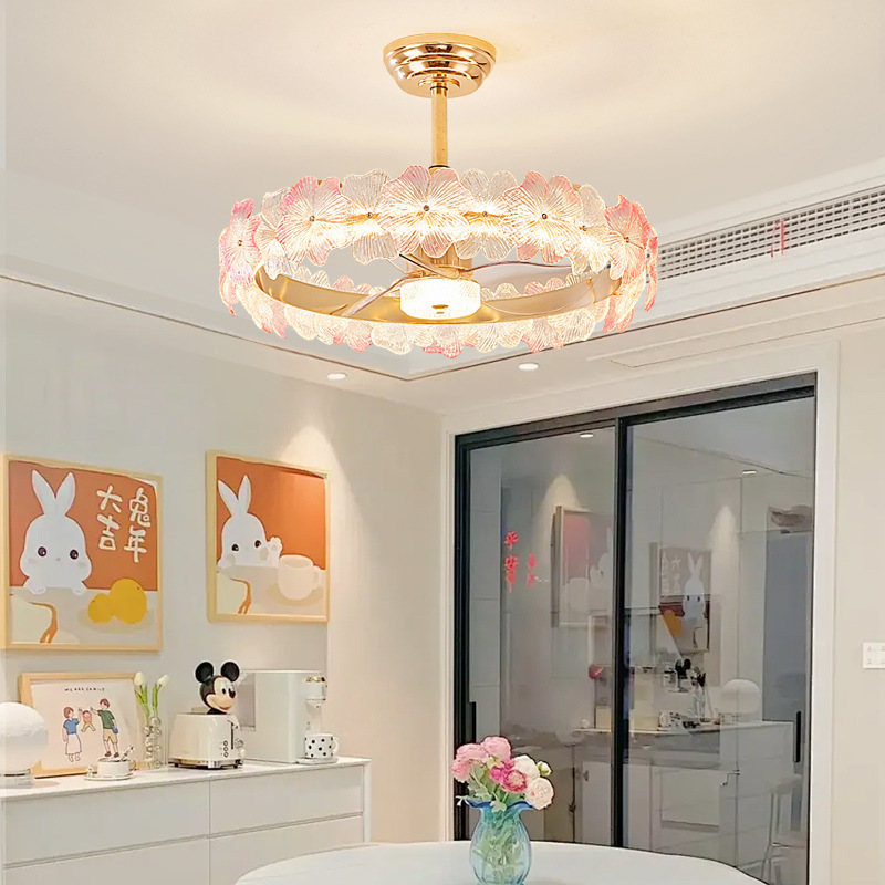 2025 luz francesa lámpara de ventilador de lujo flores dormitorio cristal lámpara de techo simple dormitorio principal comedor libro habitación flores viento Specification image