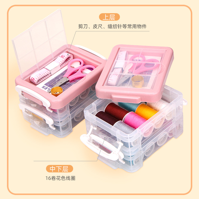 A 30-piece sewing kit set, a household sewing box, a portable large three-layer hand-made sewing and sewing storage box, high-end Specification image