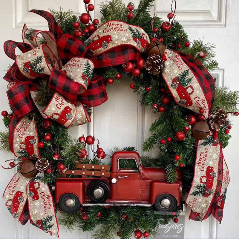 New Christmas Bow Truck Door Hanging Floral Link Atmospheric Decorative Hanging Eucalyptus With Red Fruit Wreath Specification drawing
