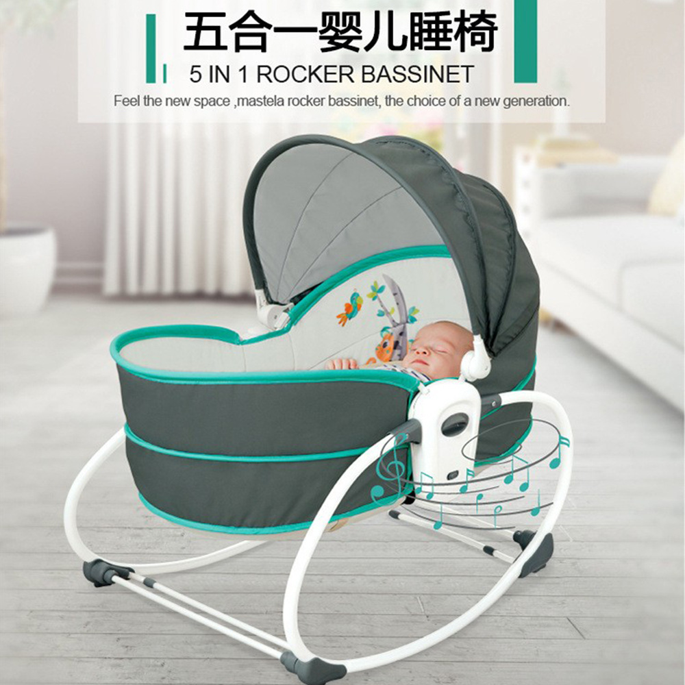 Multi-functional foldable baby cradle bed, portable five-in-one bedside bed, movable sleeping basket, baby rocking chair
