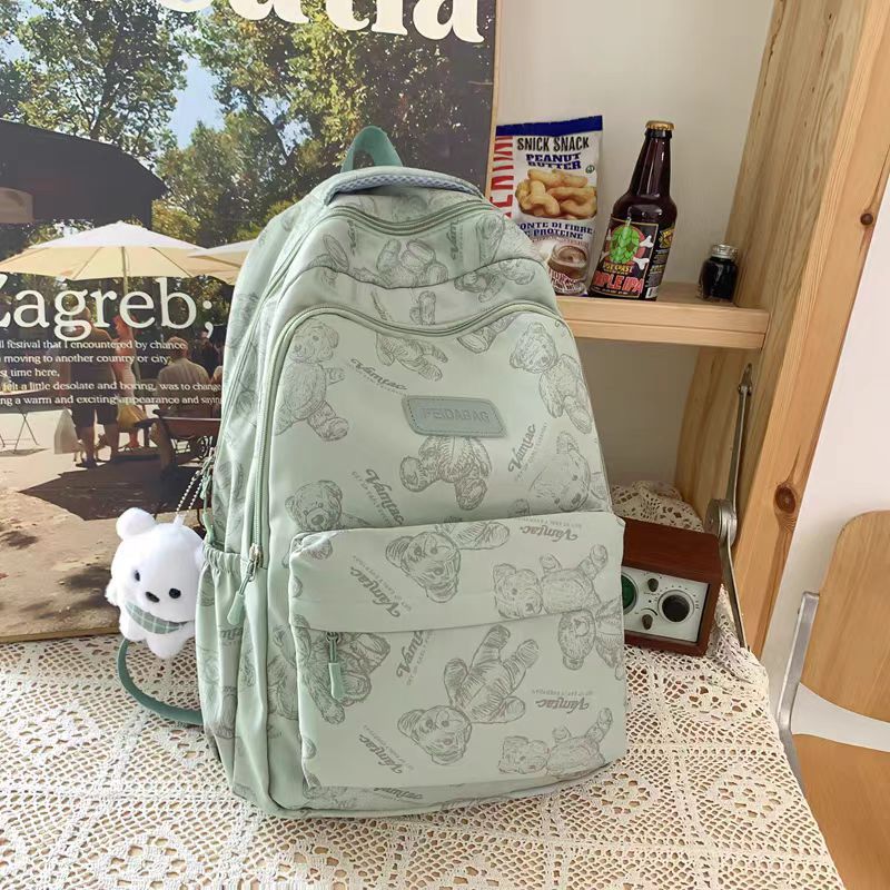 书包高颜值初中女生百搭小熊印花新款学生包高中生小学生补习袋六