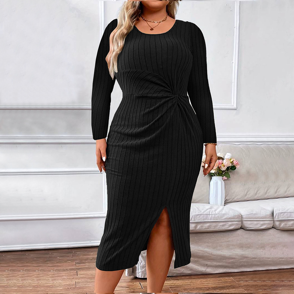 2024 International Station Cross-border Foreign Trade plus-size women's elegant and stylish dress, autumn and winter pleated design long dress Item Picture