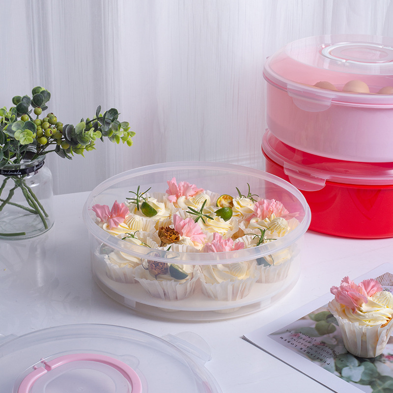 Wholesale reusable round dessert and pastry packaging boxes, plastic commercial doughnuts, multi-layer birthday cake boxes details Picture