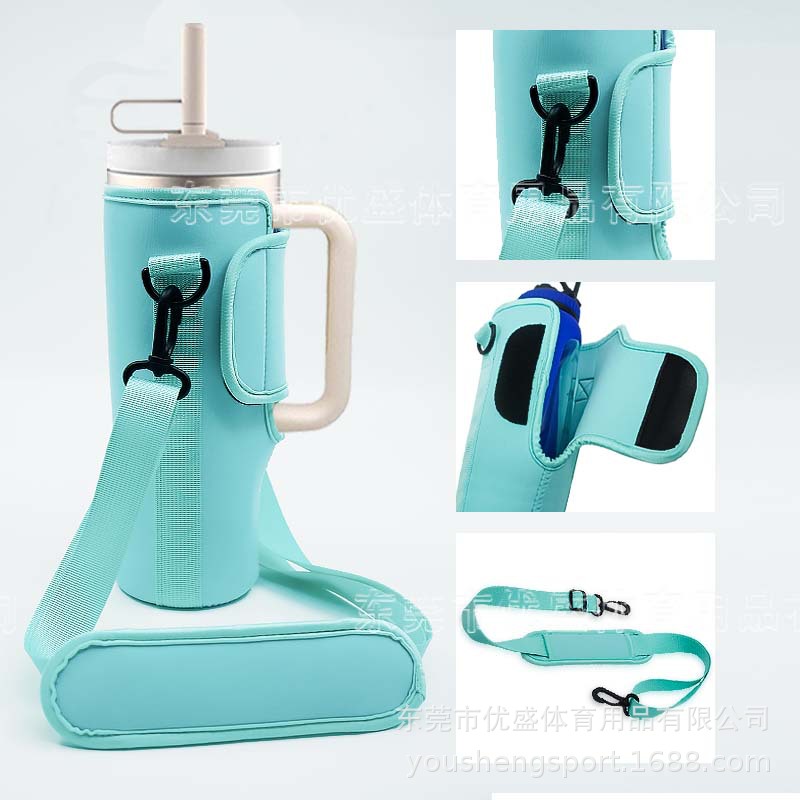 New cross-border 40OZ ice cube cup cover, diving material water cup cover, adjustable shoulder strap water bottle cover, crossbody protective cover
