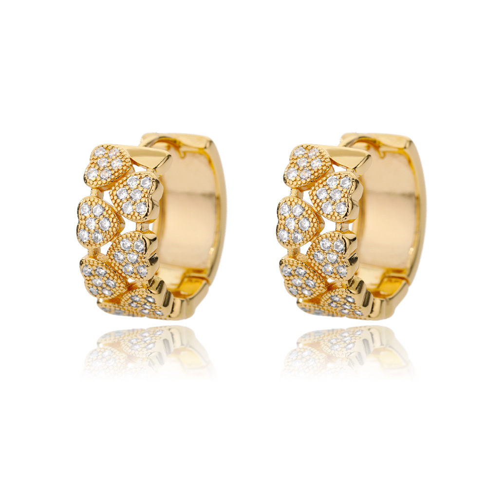 Vintage new arrival micro incrustado zirconia cobre 18k chapado en oro hebillas de oído temperamento corazón pendientes para mujeres corazón anillo de oído generación de cabello Item Picture
