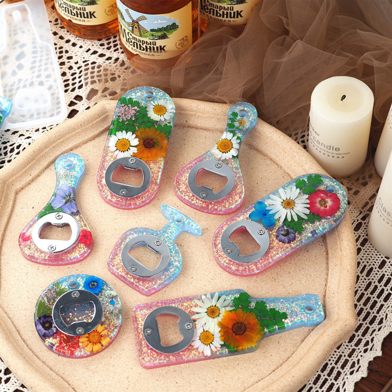 diy crystal resin drop glue beer spanner bottle opener Dry flower drop glue mirror silicone mold resin details Picture