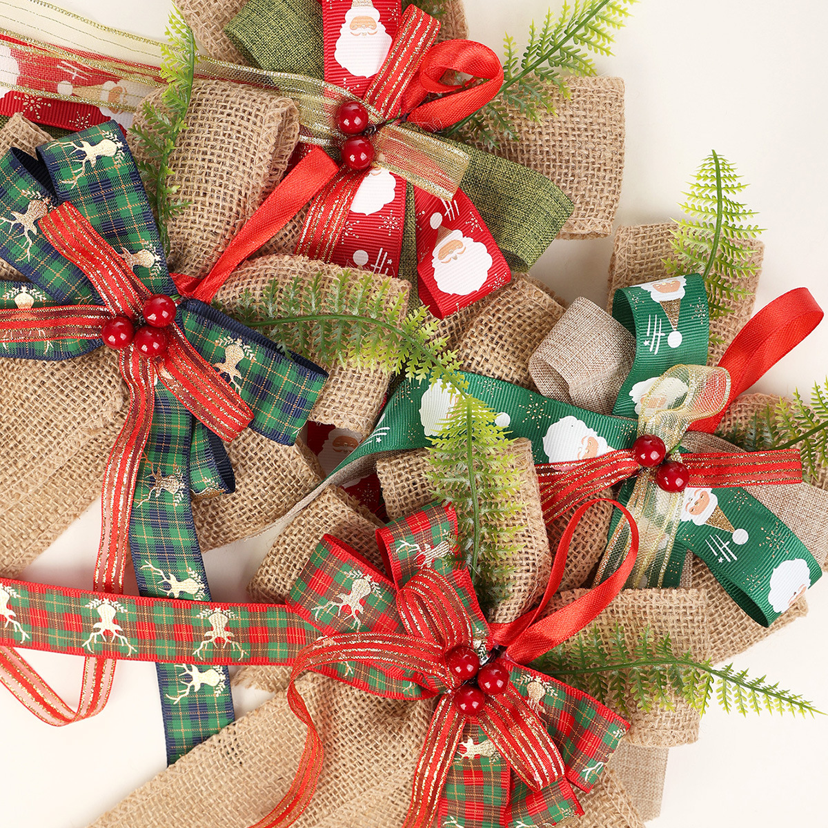 Cross-border bestseller Christmas bow Christmas decoration dovetail linen bow in multiple colors to choose from Application Scenario