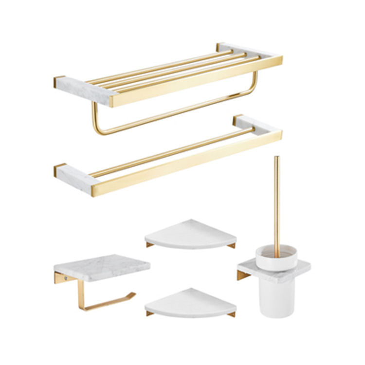 Nordic Light Luxury Gold Full Copper Bath Towel Rack Bathroom Bathroom Gold Towel Rack Weighted Hardware Pendant Set Item Picture