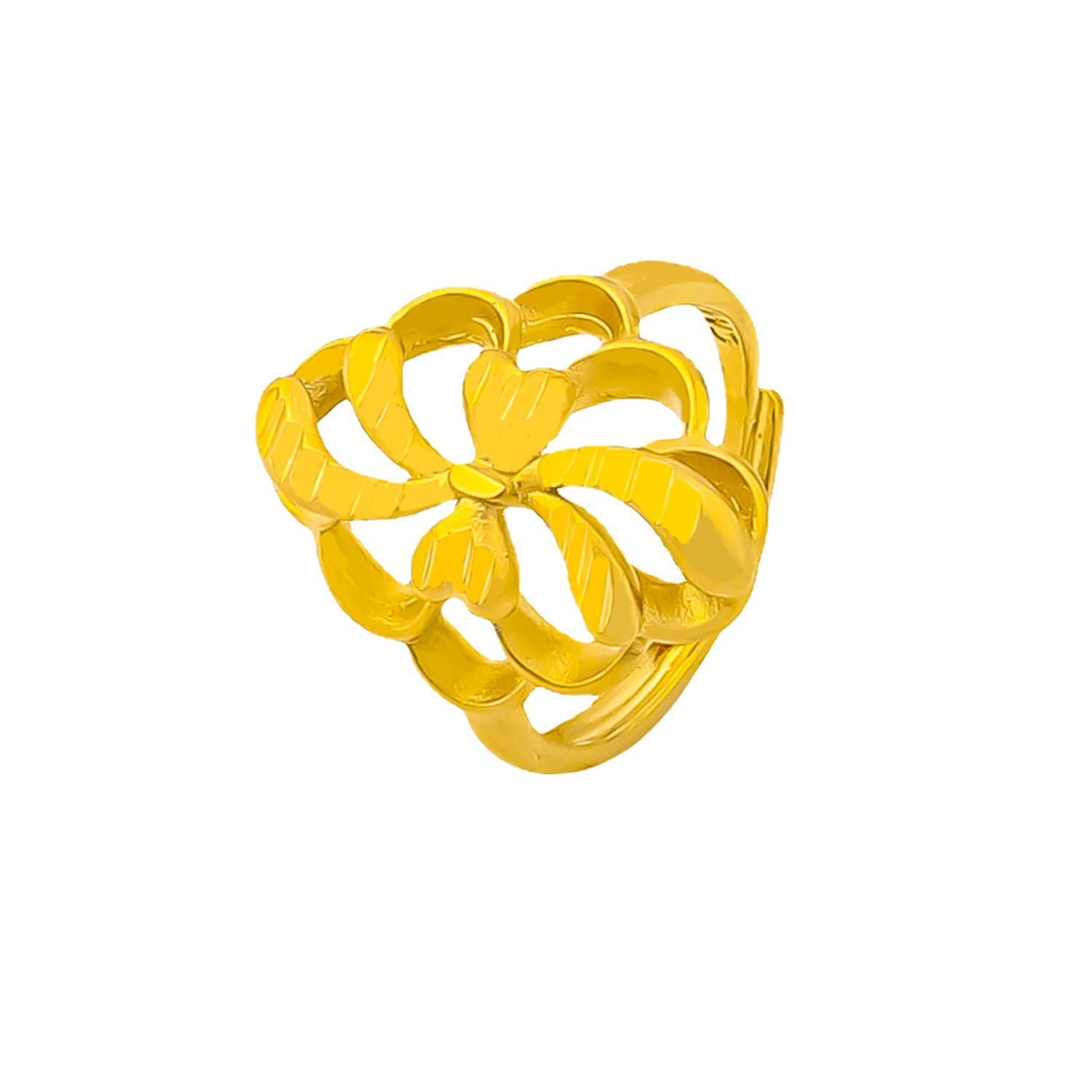 Chuangmei Jewelry's 24K gold-plated hollowed-out flower ring is a unique and retro design ring for women, a wedding ring Item Picture