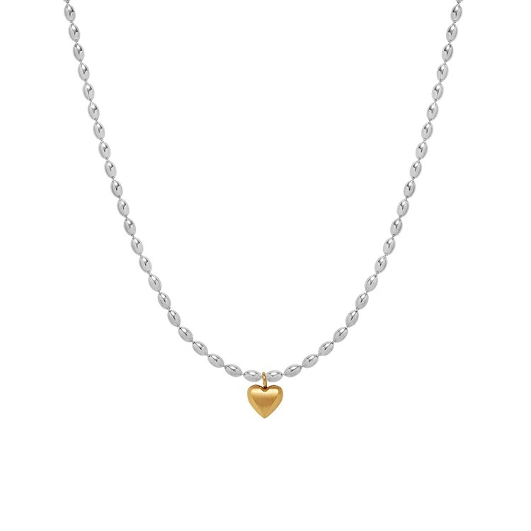 This metal style color-block heart-shaped rice grain chain necklace features a simple, elegant and niche design with a high-end feel. It is a versatile collarbone chain for daily use details Picture