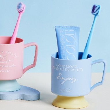 Amazon's best-selling cute mouthwash cup, Korean-style tall glass, double-layer dopamine color-blocked student and children's mouthwash cup wholesale full figure
