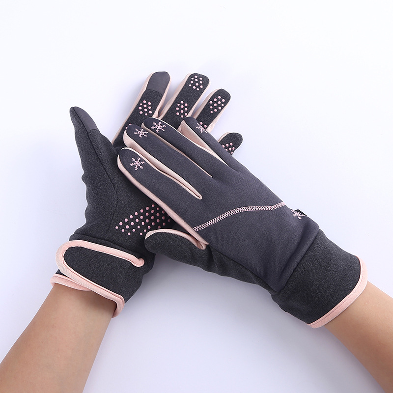 Cycling Gloves Driving Non-Slip Warm Gloves Winter Touch Screen Gloves Winter Women's Five Fingers Casual And Light Velvet Gloves Specification drawing