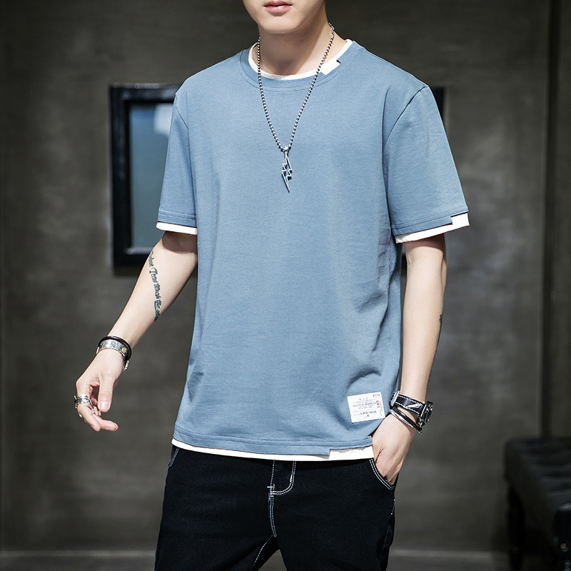 Summer new short-sleeved T-shirt for men, all-cotton men's fashion brand loose half-sleeved base layer, youth casual top for men details Picture